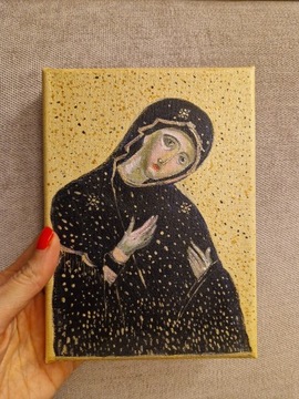 Matka Boska, obrazek malowany ręcznie, 13x18cm