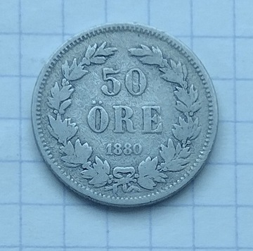 (429) Szwecja 50 ore 1880 srebro rzadka!