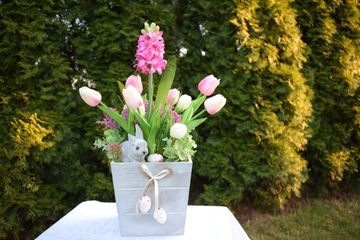Stroik wielkanocny Hiacynt i tulipany gum. róż 002