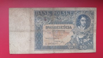 Banknot 20 zł 1931 r. Seria AU