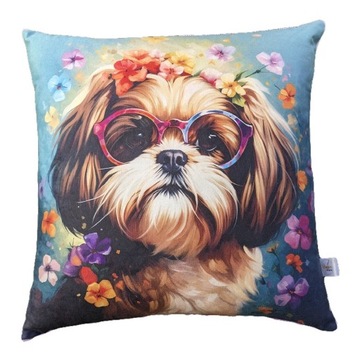 Poduszka dekoracyjna 38x38 shih tzu pies urodziny 