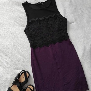 M, Czarny, ciemny fiolet, sukienka, mini