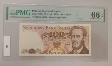 Banknot PRL  100 zł. 1976 r. seria niealbumowa DE PMG66
