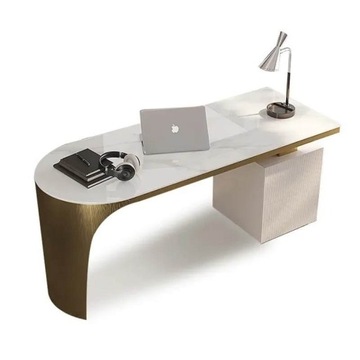 Białe złote biurko ze stali nierdzewnej ACŁ Meble Glamour Premium komoda