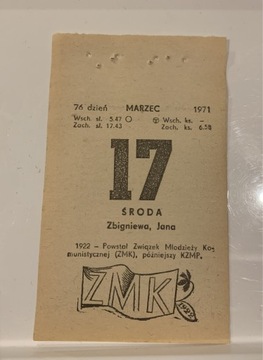 Kartka z kalendarza 1971-  53 urodziny Prezent 