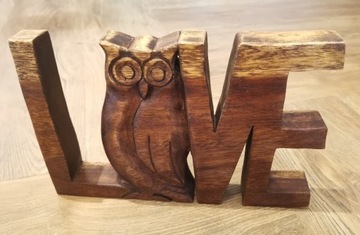 LOVE sowa drewniany 