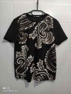 Czarna bluzka Zara 36 S kwiaty brokat