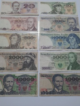 33#N 10 BANKNOTÓW PRL OD 20 ZŁ DO 10.000 TYSIĘCY 