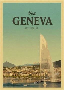 PIĘKNY plakat vintage GENEWA Szwajcaria