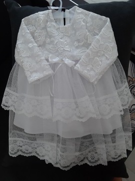 Sukienka biała chrzest wesele 80 tiul