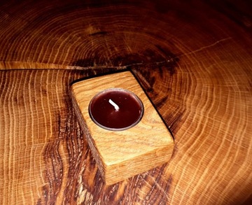 Świecznik drewniany dębowy tealight GRATIS
