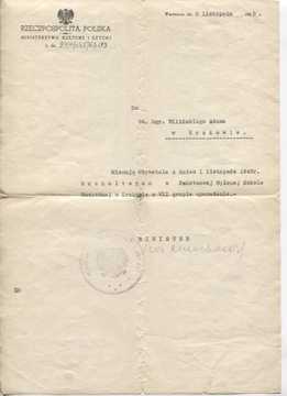 Leon Kruczkowski - dokument 05.11.1945r