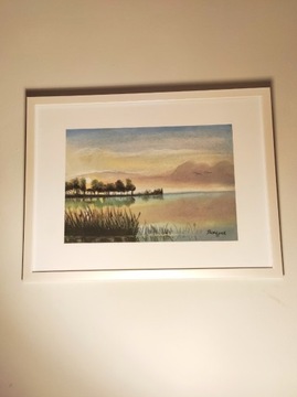 Obraz A4 pastele suche ,,wschód słońca nad jeziore
