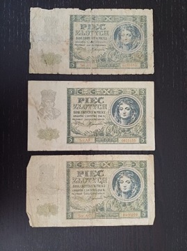 5 zł 1941 3 sztuki serie AC,AF