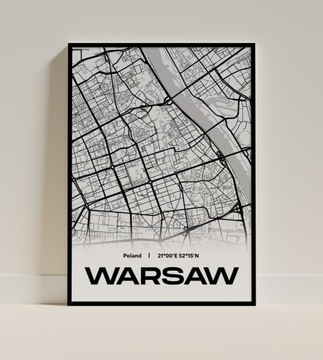 Plakat mapa Warszawa A4