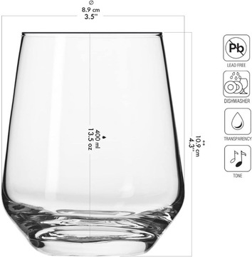 KROSNO Szklanki do wody, soków, napojów 400ml 