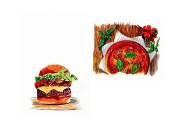 Obraz ręcznie malowany Pizza hamburger 2 szt