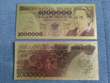 POLSKA 1000 000 złotych banknot pozłacany 