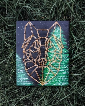 Wilk Obraz String Art Rękodzieło 25x20cm