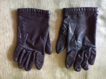Rękawiczki damskie - czarne - skóra - roz. 23