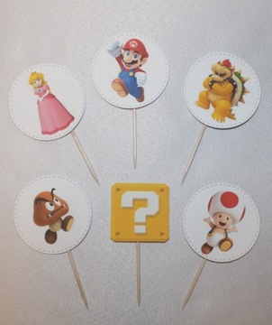 6x Pikery ozdoby na urodziny Super Mario gra