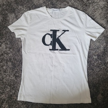 CK tshirt bialy logo M