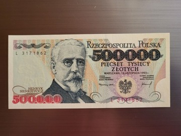 Banknot RP 500000 złotych H. Sienkiewicz 1993 UNC