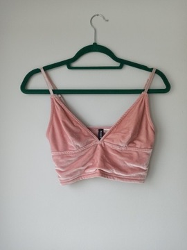 Bluzka crop top H&M różowy bralet welur