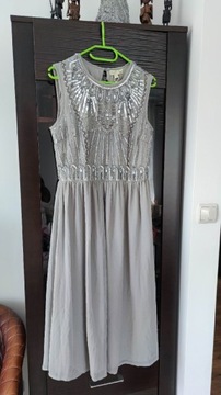 Szaro srebrna sukienka z żorżety rozm 40