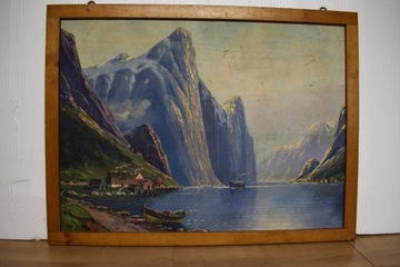 Skandynawskie fiordy - obraz ręcznie malowany .