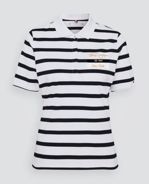 TOMMY HILFIGER koszulka polo paski i haft, roz. L