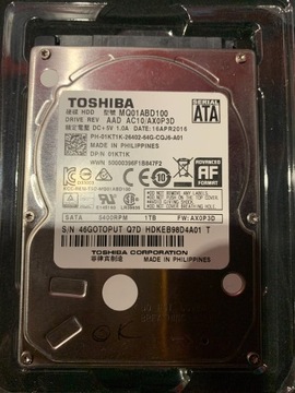 Dysk HDD 2,5" 1 TB Toshiba MQ01ABD100 3600h