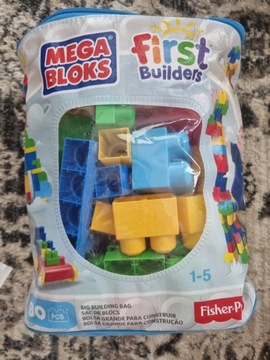 Mega Bloks, Torba niebieska, klocki, 80 elementów