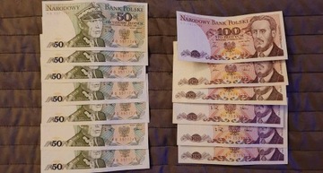 Polskie banknoty - 50 zł 100 zł z lat 1986 -88