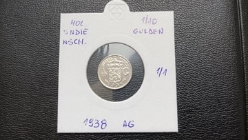 Indie Holenderskie- 1/10 GULDENA 1938 - srebro