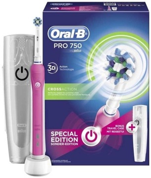 Szczoteczka Oral-B Pro 750, różowa, 3D