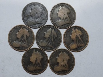 Anglia 7 monet 1 pens 1895-1901 rok -A40