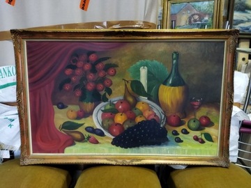 PIĘKNY OBRAZ OLEJ PŁÓTNO OWOCE 70x110cm