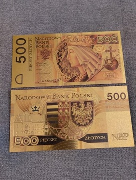 banknot pozłacany KRÓLOWA JADWIGA 500 złotych