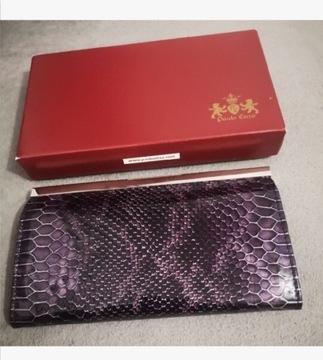 Skórzany nowy portfel fioletowo-czarny PAULO ENZO 