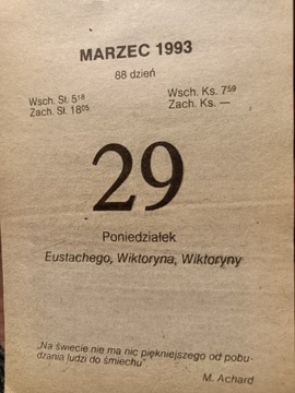 1993 rok kartka z kalendarza metryczka lata 1993