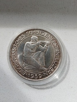 5 franków 1939 Szwajcaria, Luzern, srebro, Ag 