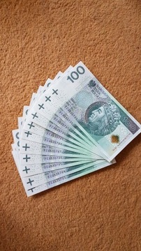 Banknoty 11x 100 zł z kolejnymi numerami
