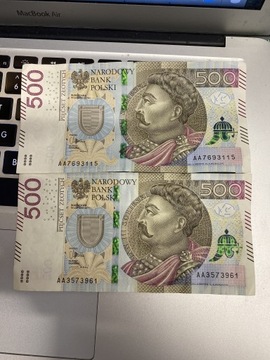 Banknoty 500zł seria AA