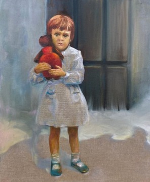 Obraz olejny 50x60 cm "Dziewczynka z misiem"