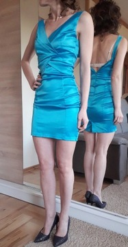 Sukienka elegancka satynowa błękitna XSS / XS