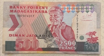 banknot, 2500 francs, Magadaskar