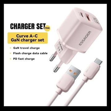 Ładowarka Essager 20W GaN USB A + USB C + Kabel 1m