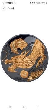 Lunar Dragon 2024 Pozłacana srebrna czarna moneta 