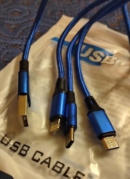 Kabel USB 3 w 1 micro, typu C , lightning